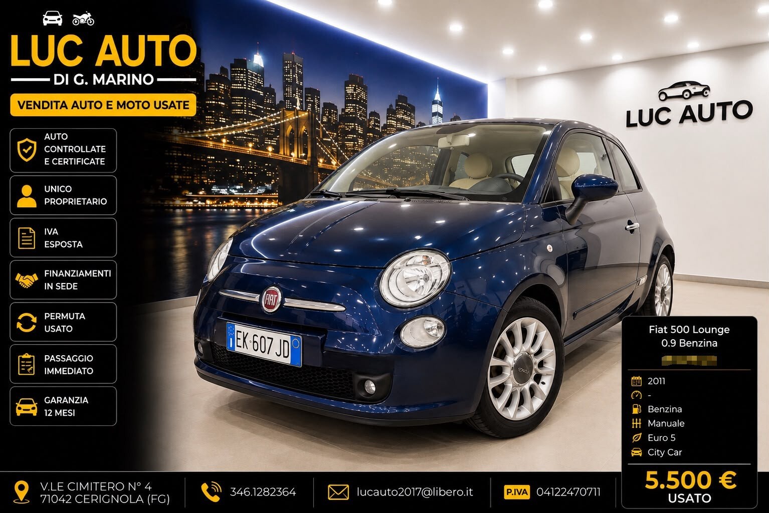 Fiat 500 0.9 TwinAir Turbo Lounge tetto apribile